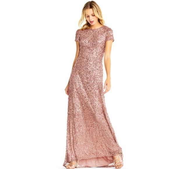 Adrianna Papell Lng Blouson Dress, Robe Femme, Rose Poudré, 44